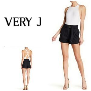 Very J Black High Waisted Belted Shorts